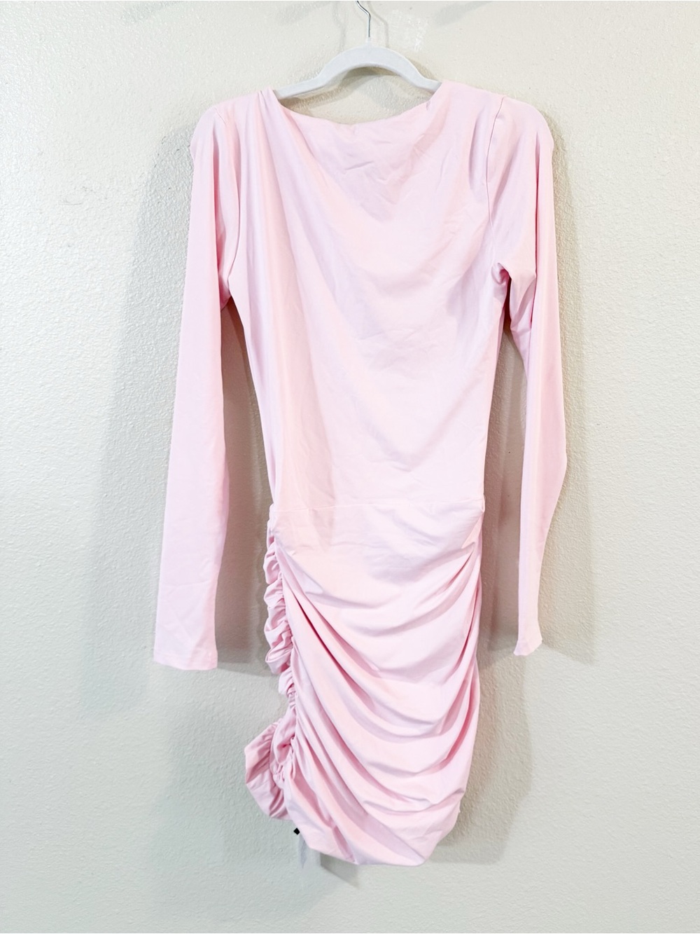 More To Come Josie Asymmetric Stretchy Mini Dress in Baby Pink size medium - Picture 4 of 9